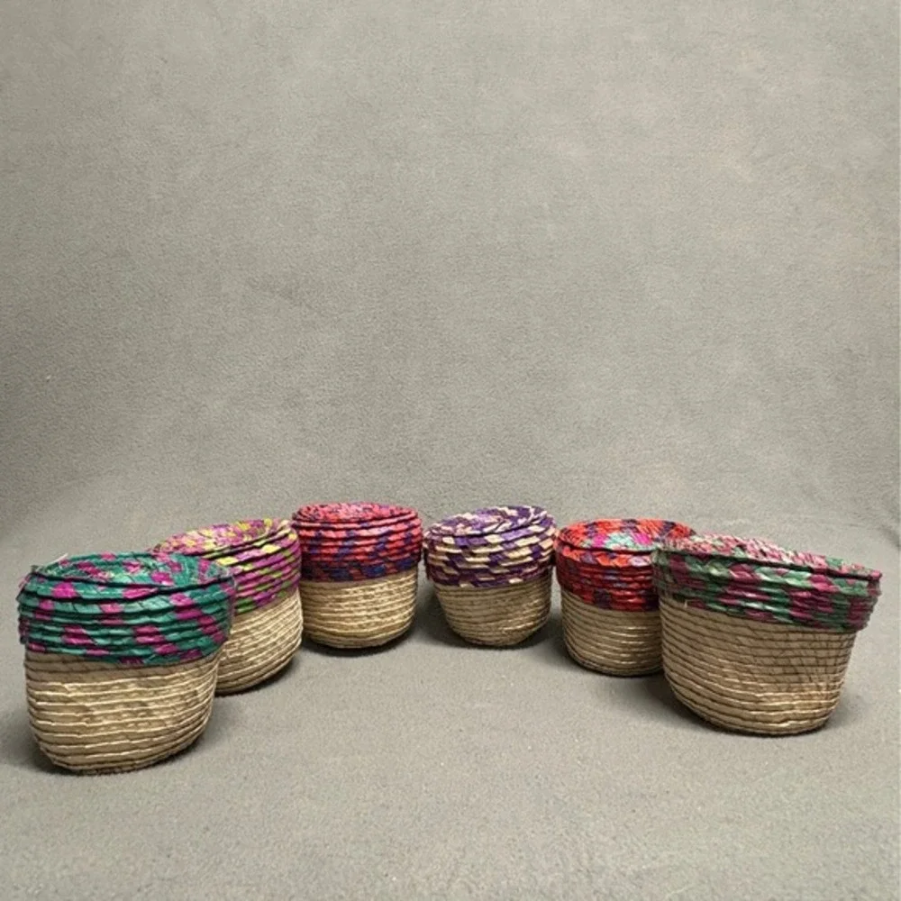 Oaxacan Miniature Woven Baskets Set of 6 Multicolor Pre-owned Boho Decor Small‎